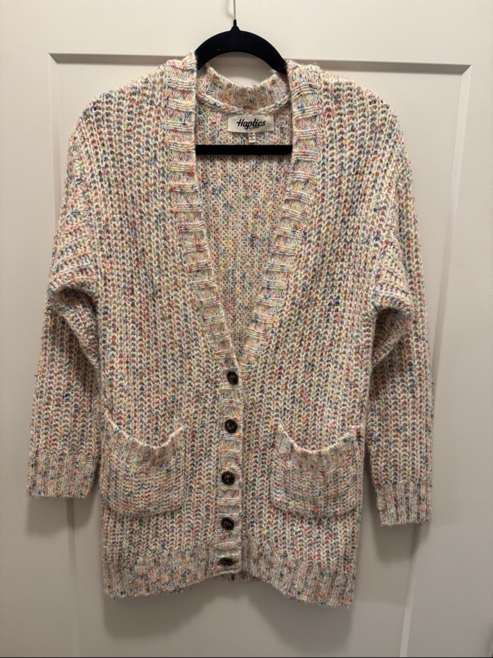 Haptics Cream Multicolor Open-Front Knit Cardigan. S. Like New!